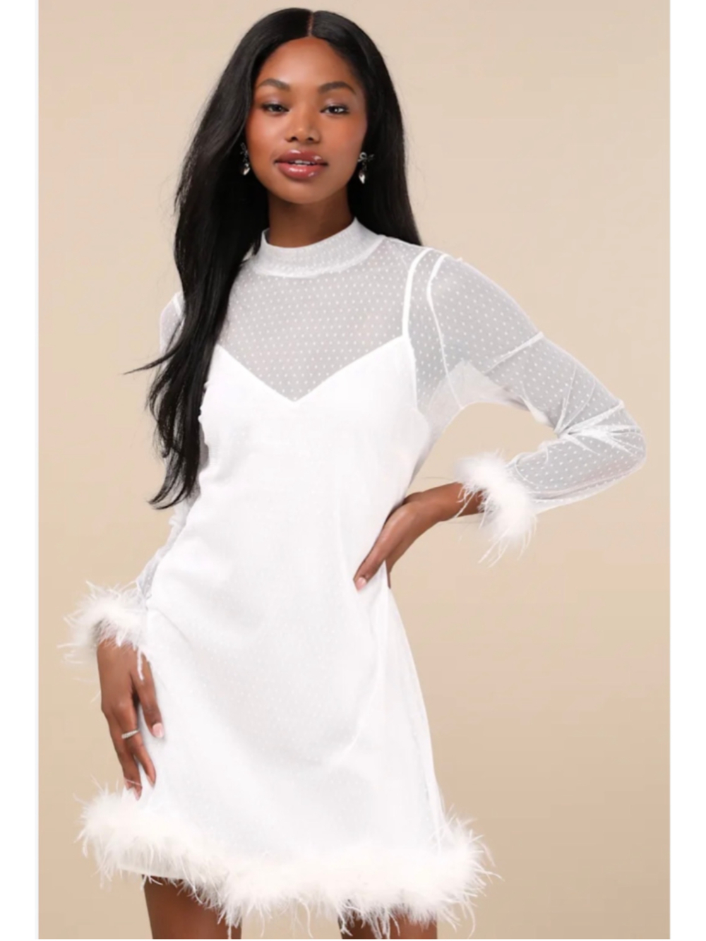 Lulus Immaculate Charisma White Mesh Feather Mini Dress Bridal Wedding L